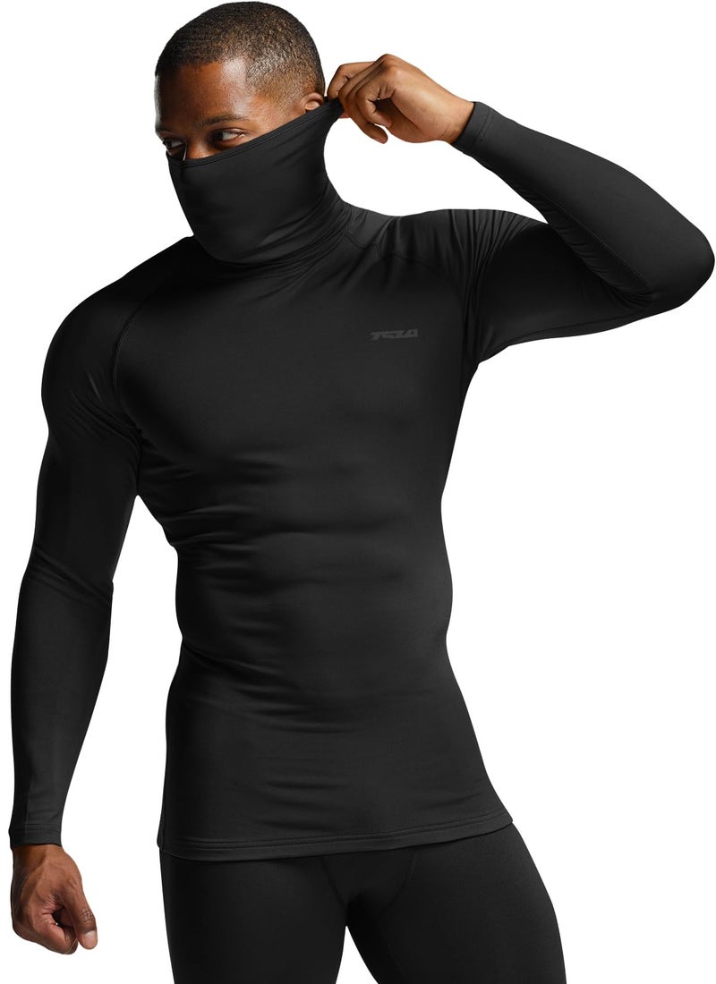 TSLA Men's Thermal Long Sleeve Compression Shirts, Mock/Turtleneck Winter Sports Running Base Layer Top, Heatlock Face Cover Black, X-Large - Image 1